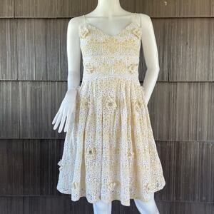 🔥Michael Kors 100% Silk Floral Applique Eyelet Embroidered Romantic Dress Sz 2